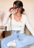 Cardigan manga larga tejido color blanco para mujer - Flashy