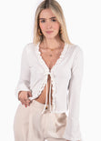 Cardigan con anudado y ruche color blanco para mujer - Flashy