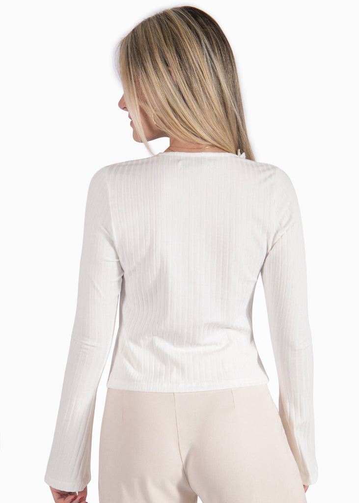 Cardigan con anudado y ruche color blanco para mujer - Flashy