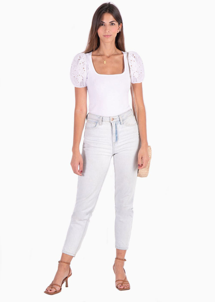 Blusa con mangas embombadas y escote cuadrado para mujer - Flashy