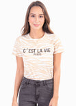Camiseta estampada "c'est la vie" para mujer - Flashy