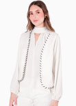 Chaleco abierto con entrelazado decorativo en contraste color blanco, marfil para mujer - Flashy