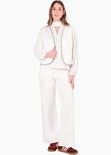 Chaleco abierto con entrelazado decorativo en contraste color blanco, marfil para mujer - Flashy