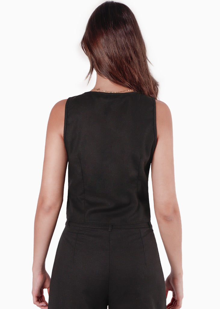 Chaleco con anudado en frente color negro para mujer - Flashy