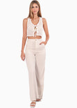 Chaleco con anudado en frente y tela tipo crochet color blanco, marfil para mujer - Flashy