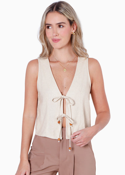 Chaleco con anudados en frente color beige para mujer - Flashy