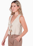 Chaleco con anudados en frente color beige para mujer - Flashy
