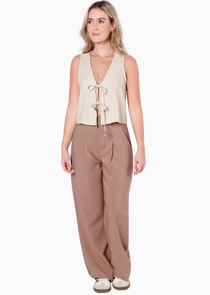 Chaleco con anudados en frente color beige para mujer - Flashy