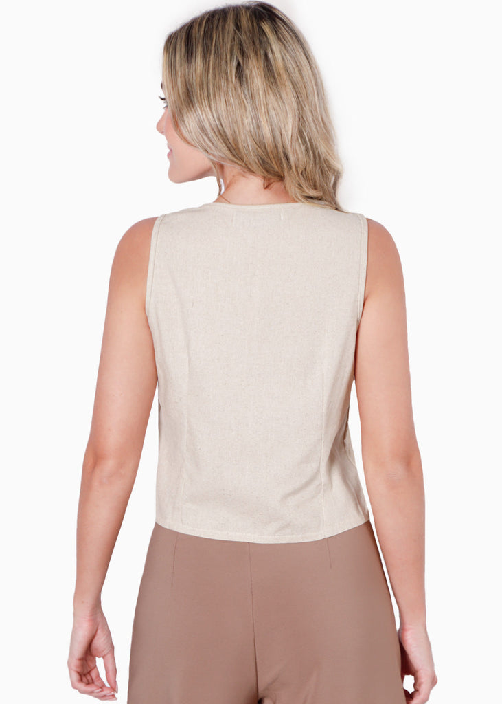 Chaleco con anudados en frente color beige para mujer - Flashy