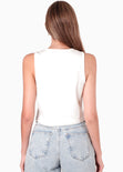 Chaleco con botones tipo sastre con cuello redondo y botones dorados color blanco, marfil para mujer - Flashy