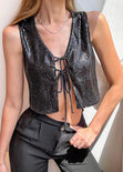 Chaleco con lentejuelas y anudados en frente color negro para mujer - Flashy