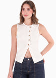 Chaleco con perilla cruzada y botones dorados color marfil, blanco para mujer - Flashy