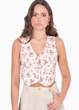 Chaleco corto con estampado de flores y botones color blanco, marfil para mujer - Flashy