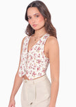 Chaleco corto con estampado de flores y botones color blanco, marfil para mujer - Flashy