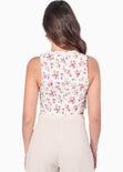 Chaleco corto con estampado de flores y botones color blanco, marfil para mujer - Flashy