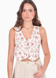 Chaleco corto con estampado de flores y botones color blanco, marfil para mujer - Flashy