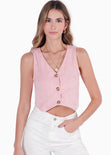 Chaleco tipo sastre corto de corduroy con botones color rosado para mujer - Flashy