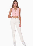 Chaleco tipo sastre corto de corduroy con botones color rosado para mujer - Flashy