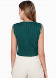 Chaleco corto tejido con sesgos en contraste color verde para mujer - Flashy