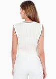 Chaleco corto tejido con sesgos en contraste color blanco, marfil para mujer - Flashy