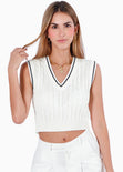 Chaleco corto tejido con sesgos en contraste color blanco, marfil para mujer - Flashy