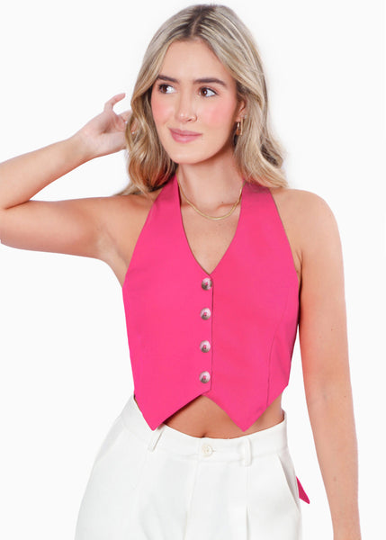 Chaleco corto tipo halter color fucsia para mujer - Flashy