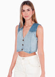 Chaleco de jean con botones color azul para mujer - Flashy