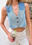 Chaleco de jean con botones color azul para mujer - Flashy