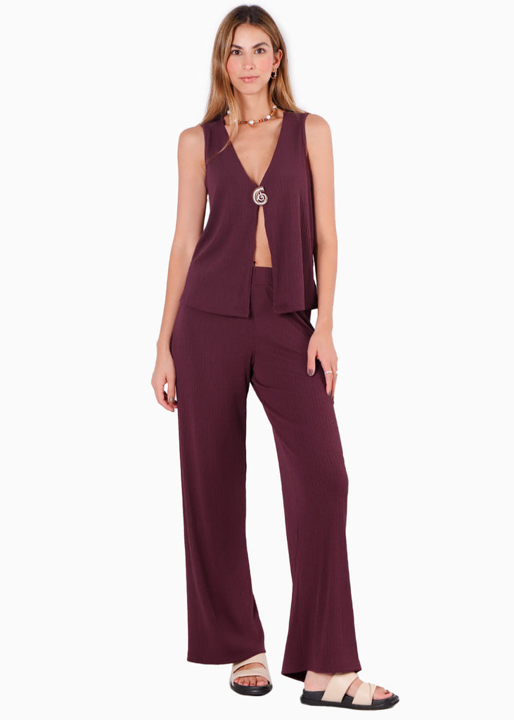 Chaleco largo tejido con boton color marfil, blanco para mujer - Flashy