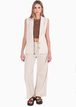 Chaleco largo tipo lino color beige para mujer - Flashy