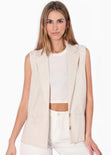 Chaleco largo tipo lino color beige para mujer - Flashy
