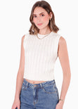 Chaleco tejido cuello redondo color blanco, marfil para mujer - Flashy