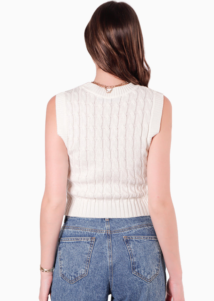 Chaleco tejido cuello redondo color blanco, marfil para mujer - Flashy
