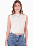 Chaleco tejido cuello redondo color blanco, marfil para mujer - Flashy