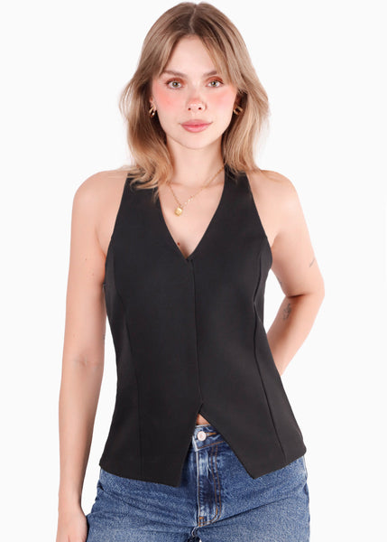 Chaleco tipo halter color negro para mujer - Flashy