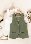 Chaleco tipo sastre con botones color verde para mujer - Flashy