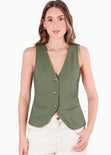 Chaleco tipo sastre con botones color verde para mujer - Flashy