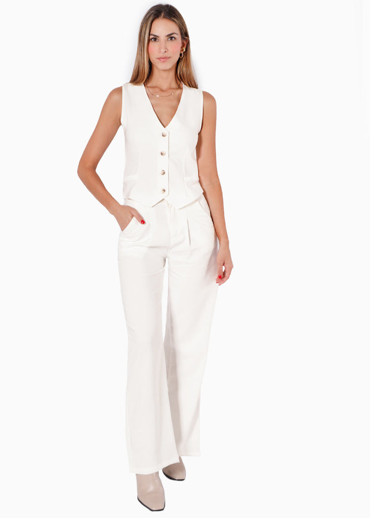 Chaleco tipo sastre con botones color blanco, marfil para mujer - Flashy