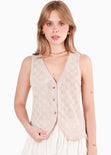 Chaleco tipo sastre con botones y de ojalillo color beige para mujer - Flashy