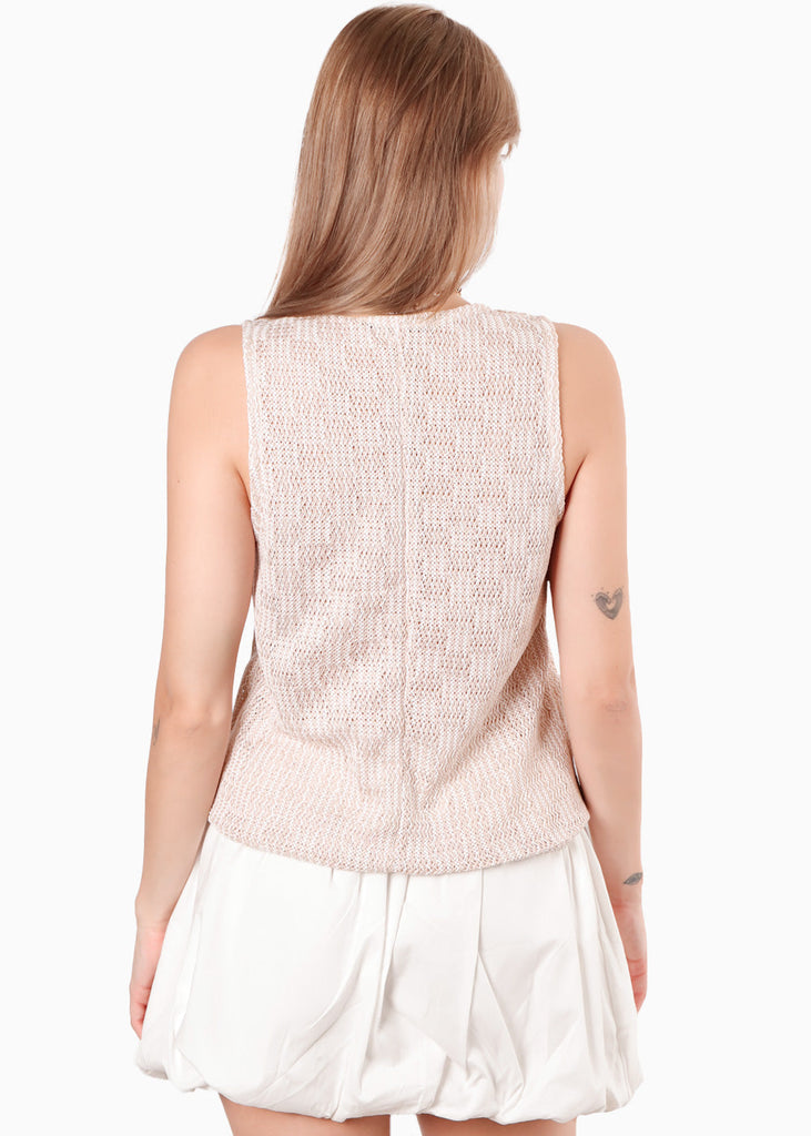 Chaleco tipo sastre con botones y de ojalillo color beige para mujer - Flashy
