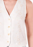 Chaleco tipo sastre con botones y de ojalillo color blanco, marfil para mujer - Flashy