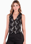 Chaleco tipo sastre con botones y de ojalillo color negro para mujer - Flashy