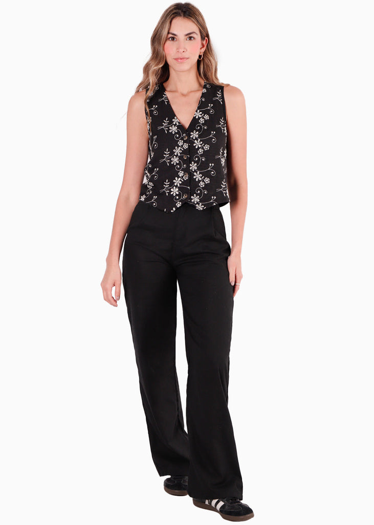Chaleco tipo sastre con botones y de ojalillo color negro para mujer - Flashy