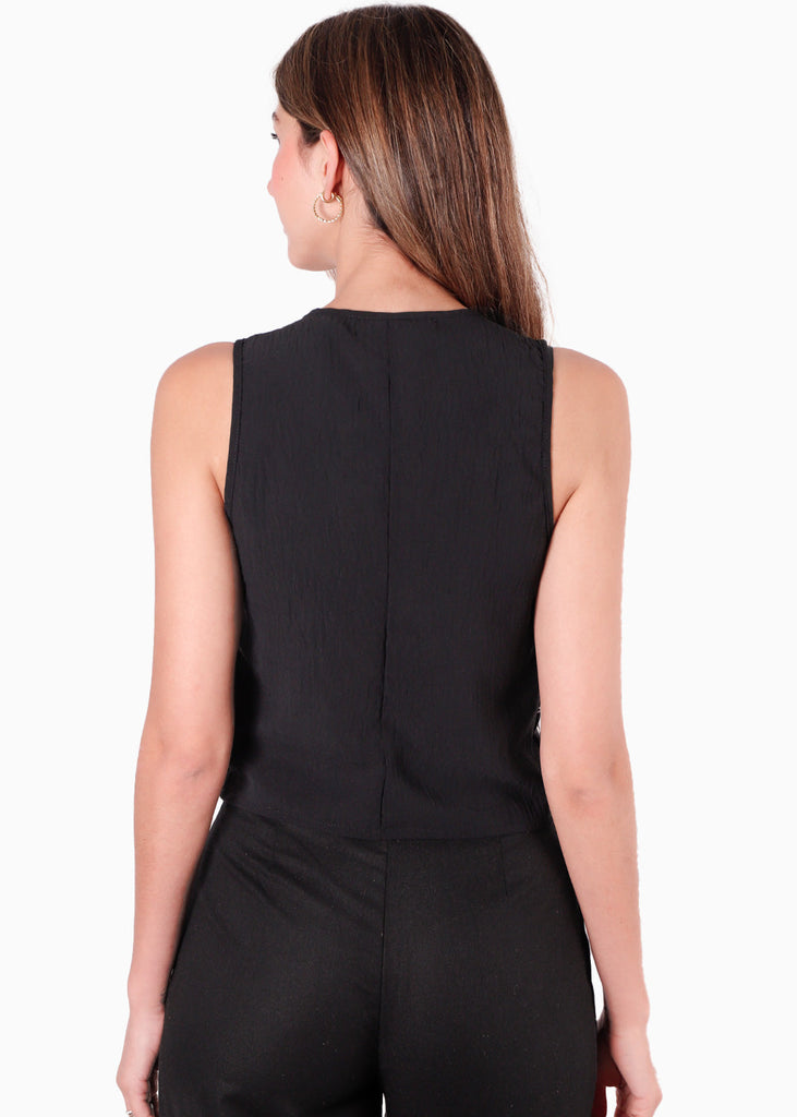 Chaleco tipo sastre con botones y de ojalillo color negro para mujer - Flashy