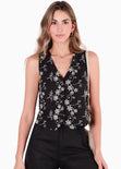 Chaleco tipo sastre con botones y de ojalillo color negro para mujer - Flashy