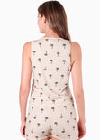 Chaleco tipo sastre con cuello redondo, abertura y estampado de palmeras color beige para mujer - Flashy