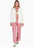 Chaqueta aviadora tipo cuero color blanco, marfil para mujer - Flashy