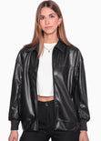 Chaqueta aviadora tipo cuero color negro para mujer - Flashy