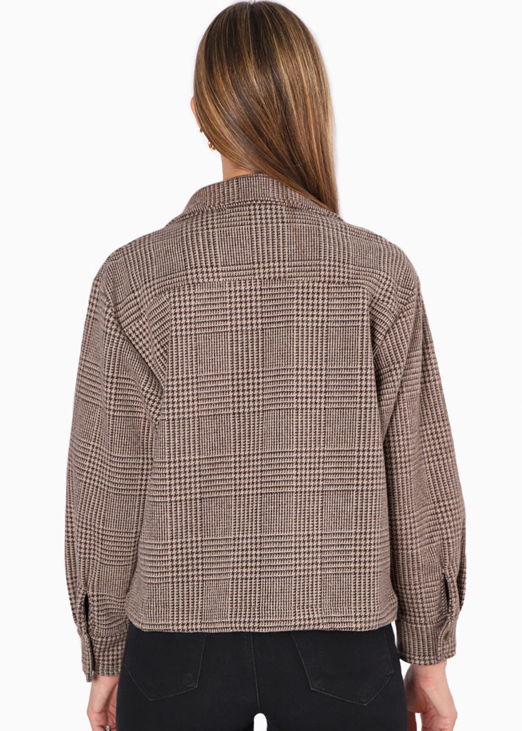 Chaqueta de cuadros con botones color café para mujer - Flashy