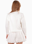 Chaqueta biker tipo gamuza color blanco, marfil para mujer - Flashy